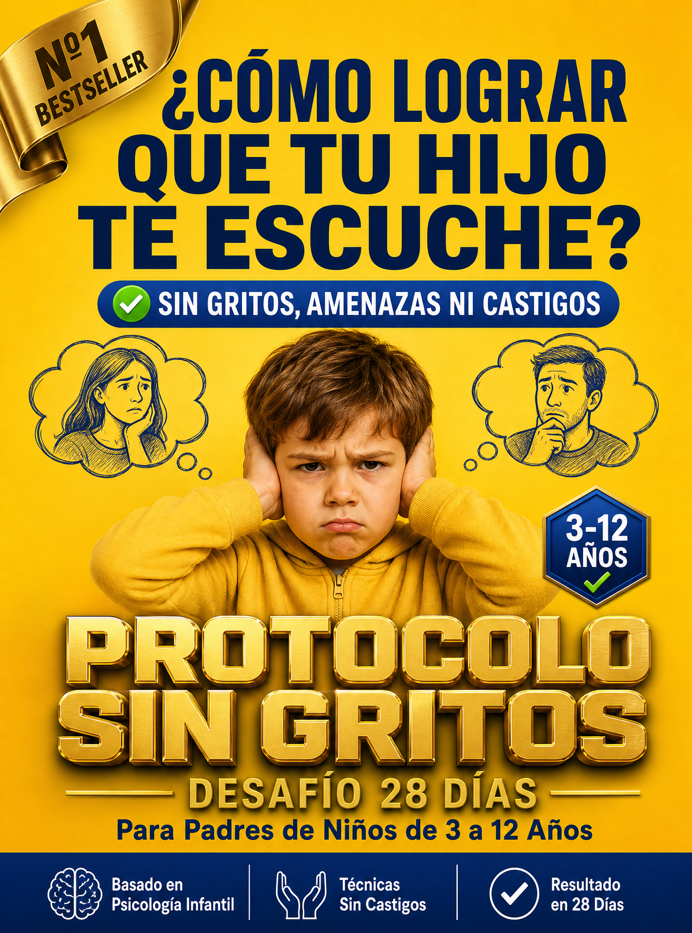 Portada del libro Protocolo Sin Gritos, desafío de 28 días para padres de niños de 3 a 12 años
